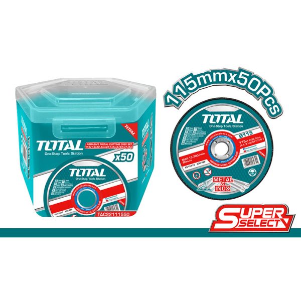 TOTAL ΔΙΣΚΟΣ ΚΟΠΗΣ ΙΝΟΧ – ΜΕΤΑΛΛΟΥ 115 Χ 1.2mm ΣΕ ΠΛΑΣΤΙΚΟ ΚΟΥΤΑΚΙ 50ΤΕΜ (TAC22111550)