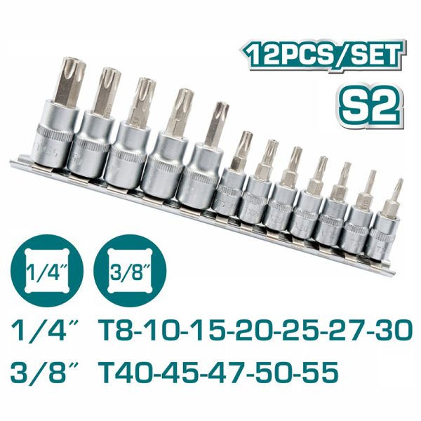 TOTAL ΕΠΑΓΓ. ΣΕΤ ΚΑΡΥΔΑΚΙΑ TORX 1/4″ & 3/8″ 12ΤΕΜ (THT1438121)