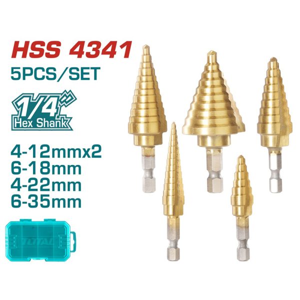 TOTAL ΕΠΑΓΓ. ΣΕΤ ΤΡΥΠΑΝΙΑ ΚΩΝΙΚΑ HSS 1/4″ 5ΤΕΜ (TACSD2051)